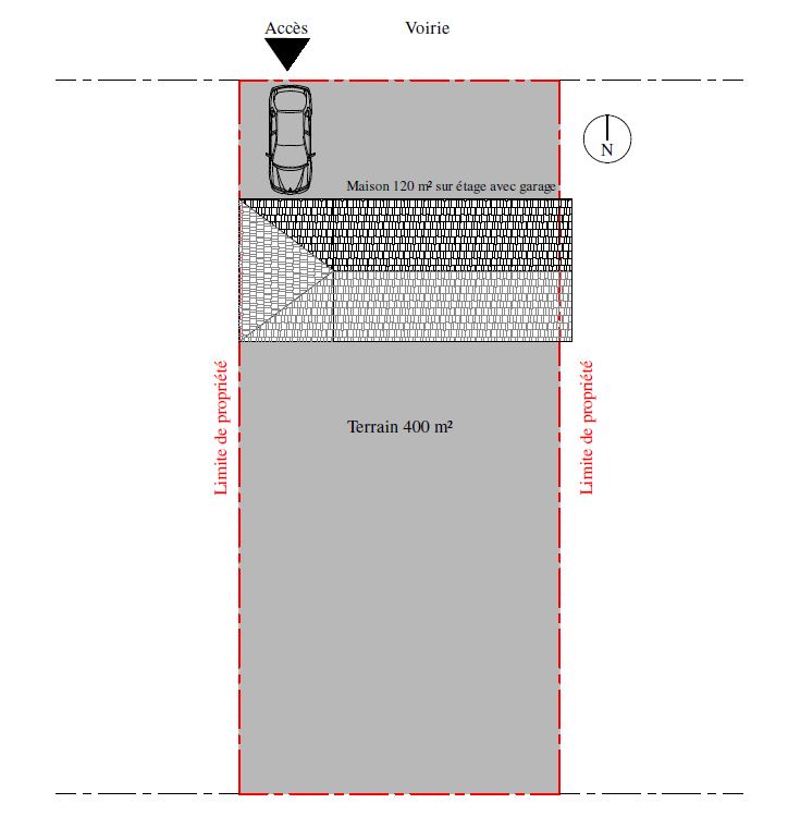 Implantation maison sur terrain rectangle