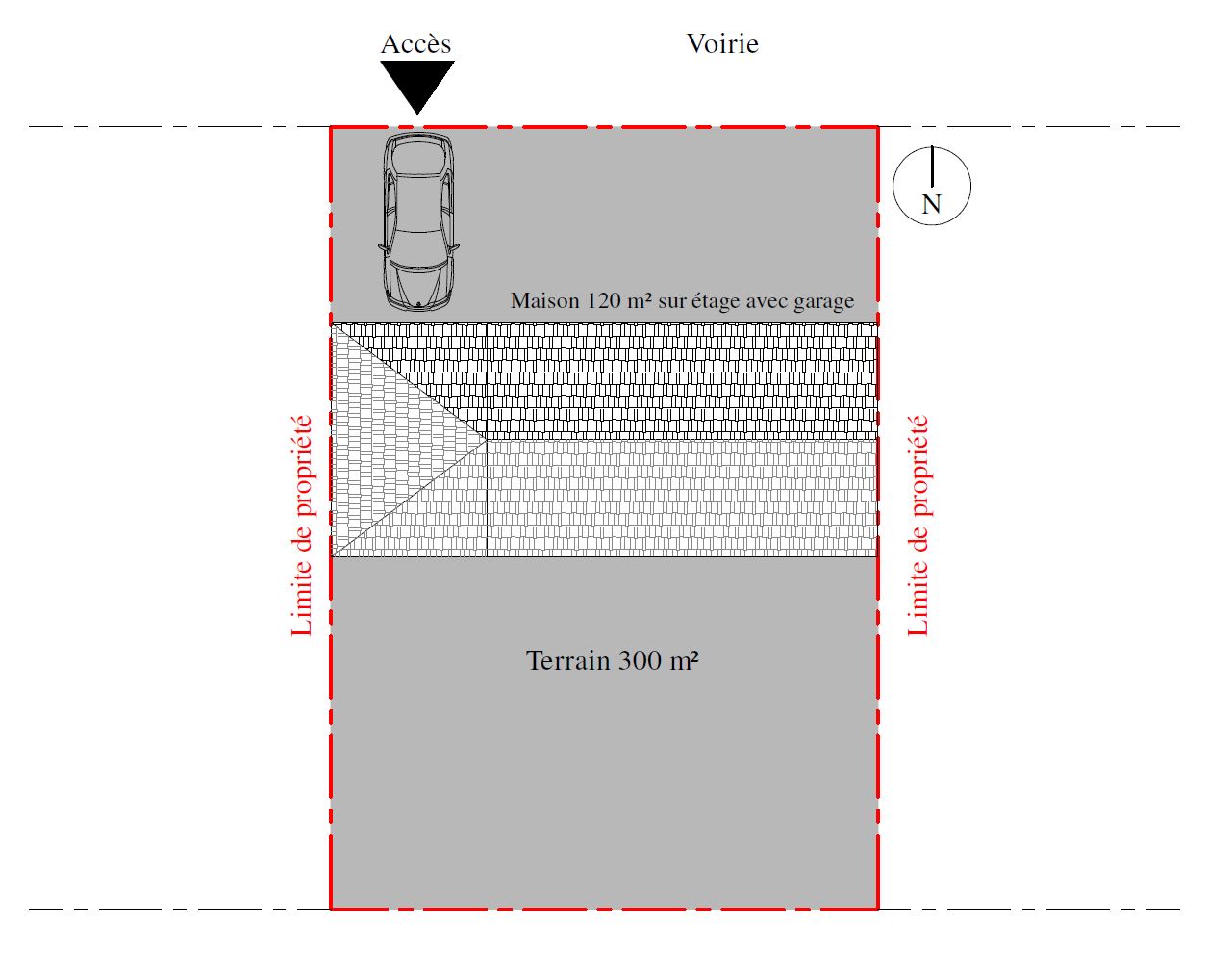 Implantation maison sur terrain surface 300 m²